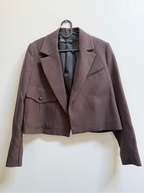 Zara Women's Brown Cropped Blazer Jacket